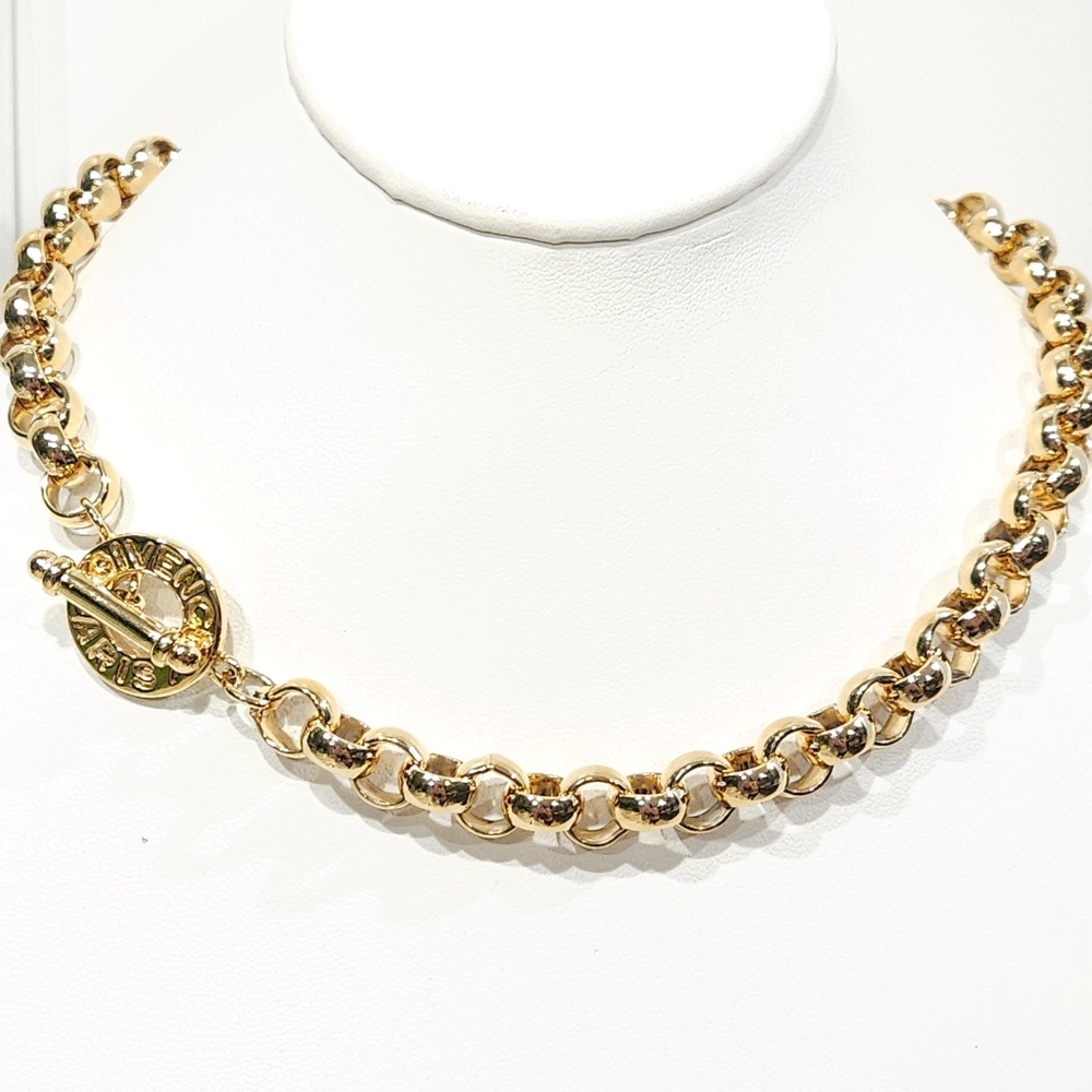 Givenchy Logo Necklace Toggle Chunky Gold Tone Rolo Chain Vintage 80s 90s Paris - Picture 11 of 16